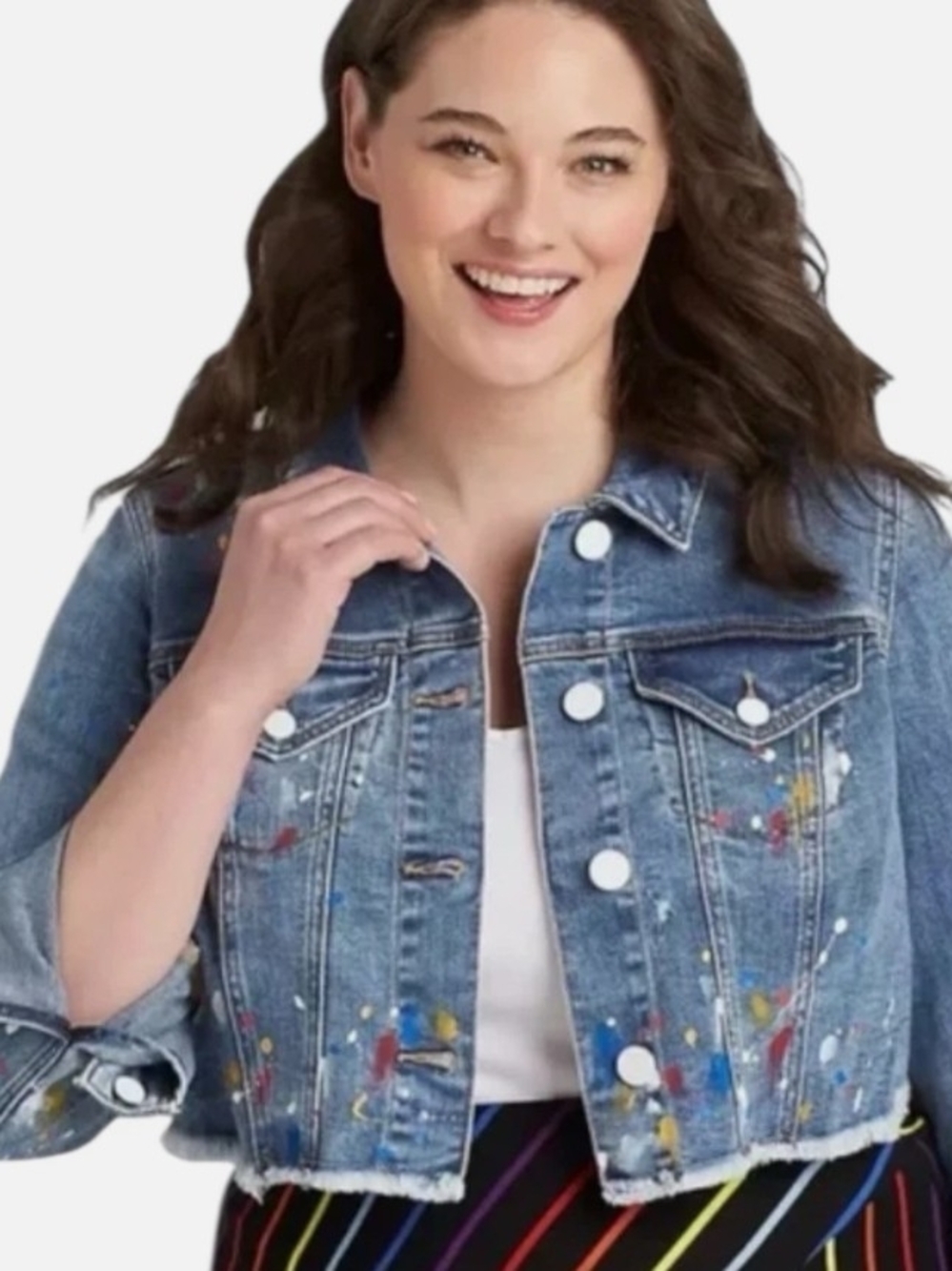 Lane Bryant Women’s Blue Paint-Splash Denim Jacket, SZ 18, NWT